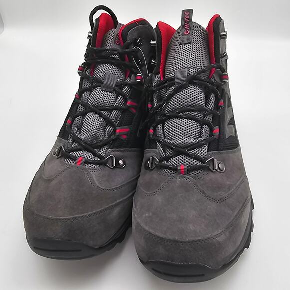 HI TECH mens Flagstaff waterproof hiking boots grey red leather boots. SZ 12 - Picture 3 of 5